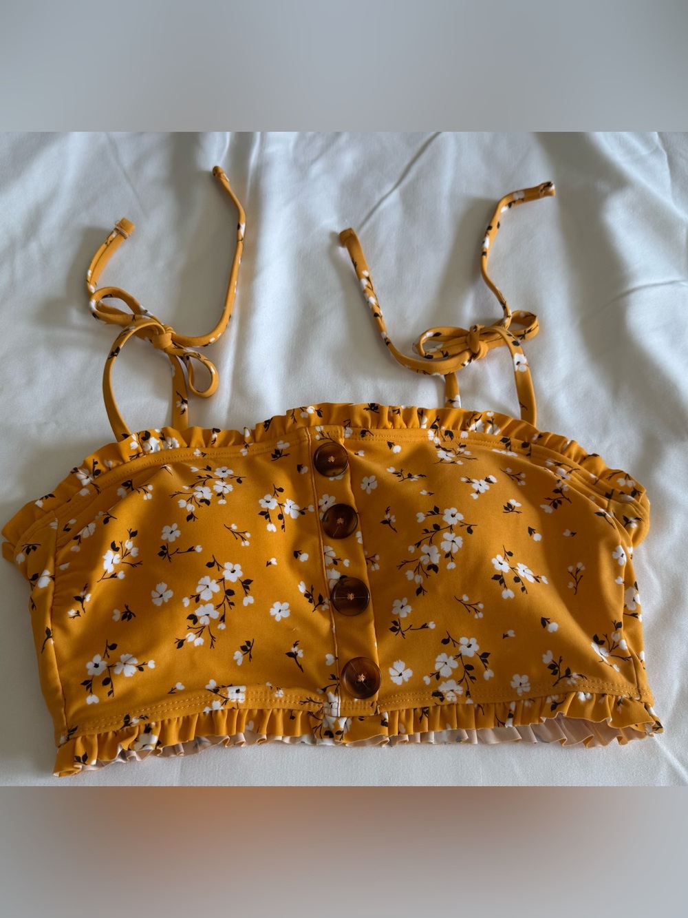 Xhilaration Yellow Floral Ruffle Bikini Top